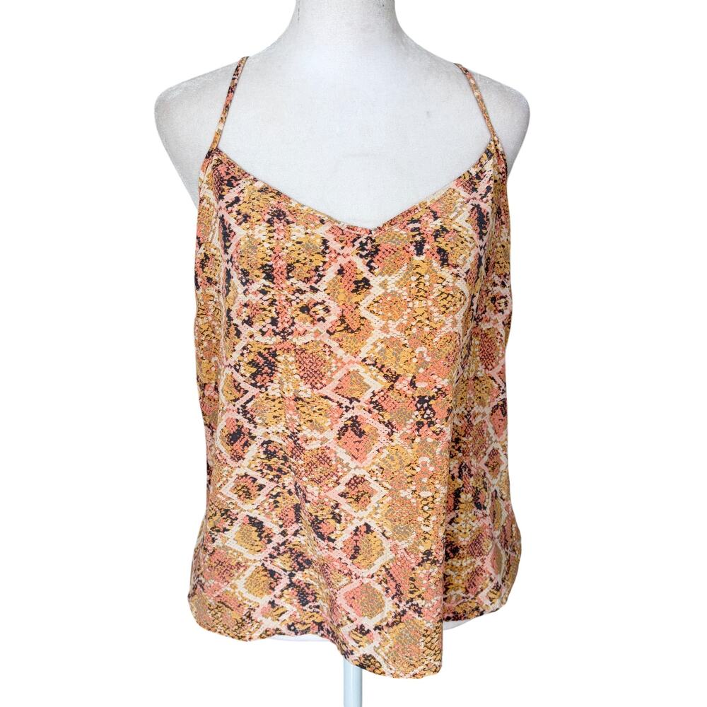 E by Eloise Peach, Gray, Gold Snakeskin 100% Silk Cami Top Women Size Small